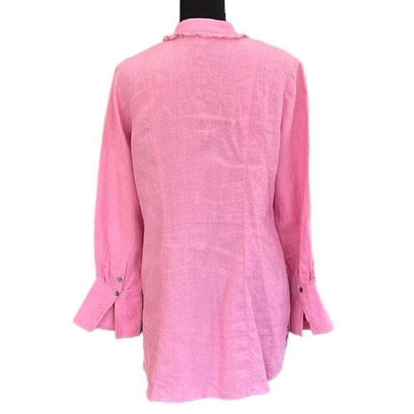 J Jill Light Pink 100% Linen Ruffle Yoke Long Sleeve Button Down Tunic Blouse XS - Picture 2 of 7